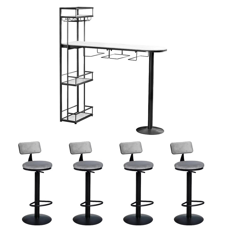 Table de bar simple et chaise simple, H 41,3 po x L 55,1 po x l 15,7 po, Gris, Noir, noir, noir, noir