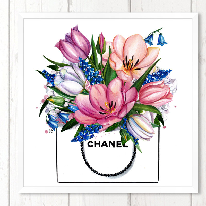 « poupée souvenirs-tulip magasiner sac », impression, H 14 po x l 14 po x P 0,5 po, Cadre blanc