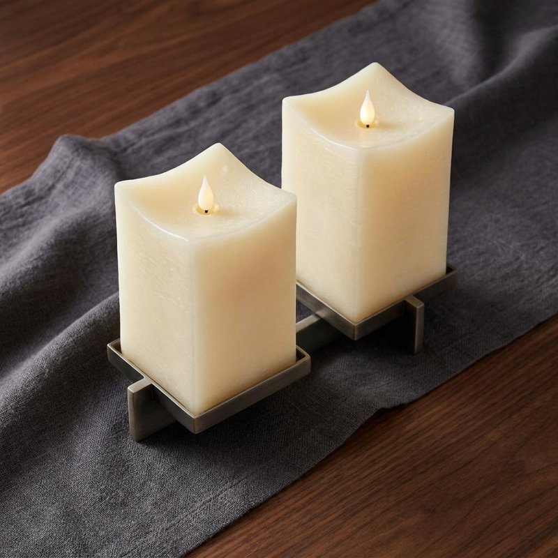 Ensemble de deux bougie colonne sans flamme beige