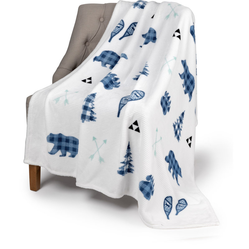 Blue and White Knitted Polyester Throw Blanket