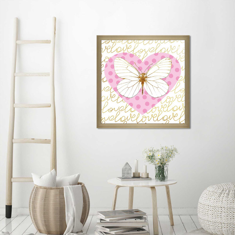 «Butterfly Love (Pink) (Square)» par Jodi - impression, H 31,5 po x l 31,5 po x P 1 po, Encadrement champagne