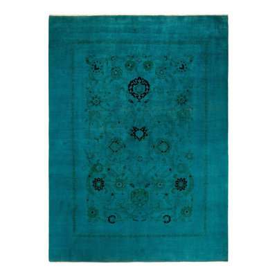 Tapis bleu noué à la main de conception unique Chimel