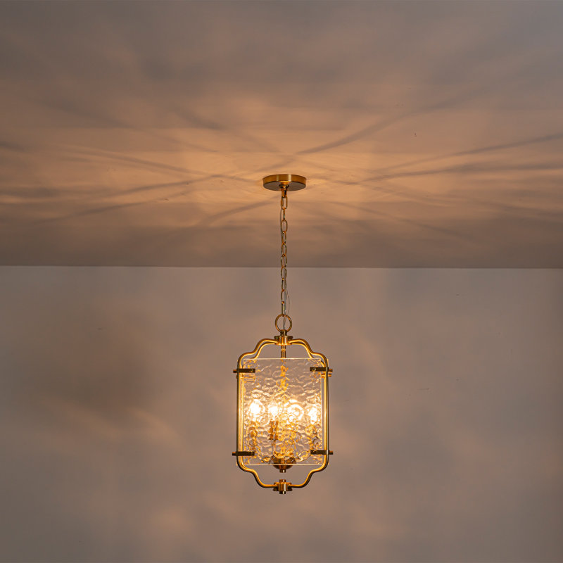 Brass Pendant Light with Hammered Glass Shades, 4-Light Adjustable Chandelier for Kitchen Island Dining Room Foyer, E12 Base, ETL Listed