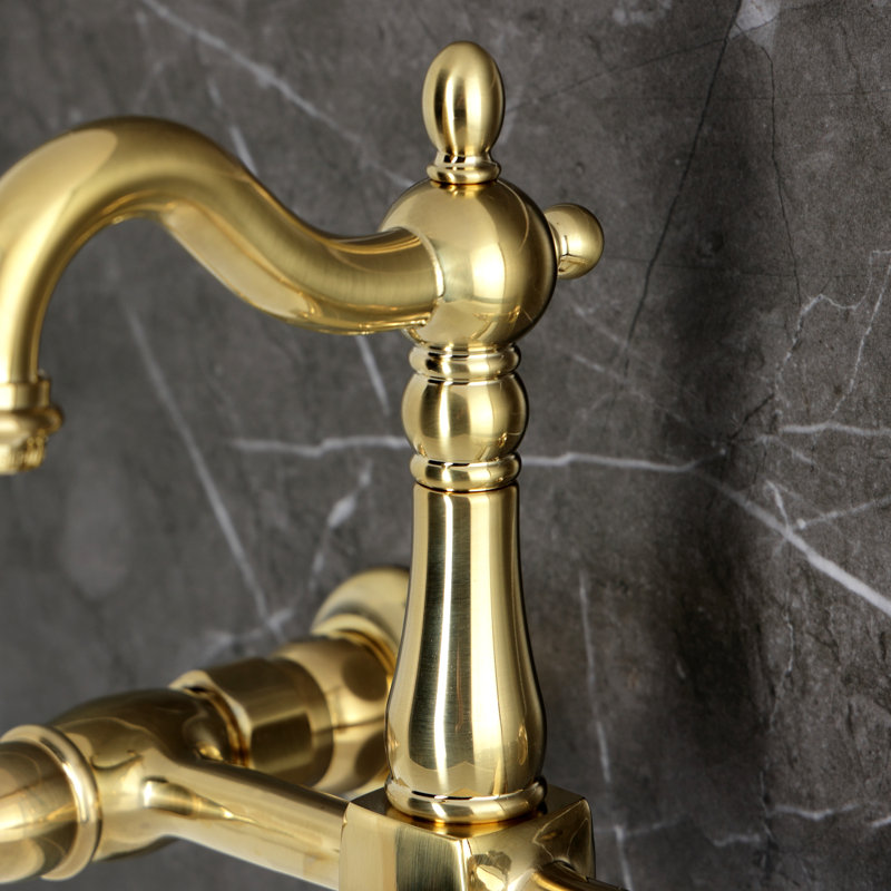 Kingston Brass Willshire Double-Handle 2-Hole Wall-Mount Bridge Kitchen Faucet, Brushed Brass