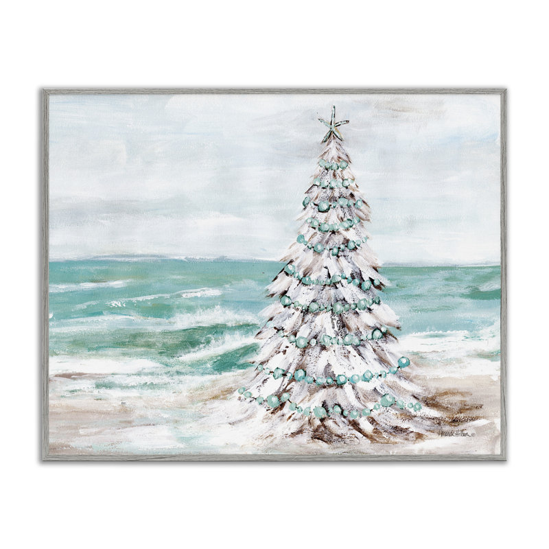 «Snowy Christmas Tree on Beach», estampe numérique encadrée par Amanda Hilburn, H 14 po x l 11 po