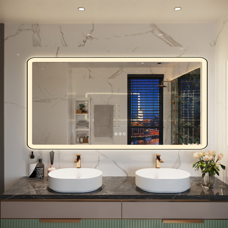 Miroir mural Natalin, Noir mat, Rectangulaire, 72 po x 36 po