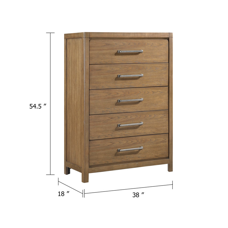 Commode haute Cery, 5 tiroirs avec poignées en étain, brun