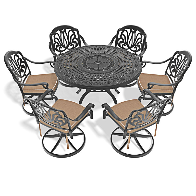 Ensemble de salle à manger 7 pièces en fonte d'aluminium toutes saisons, Beige, 6