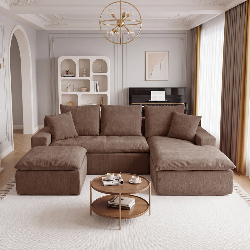 Pouf modulaire à compression pour canapé d'angle, repose-pieds moderne en chenille avec ressorts ensachés, pouf en rouleau sans assemblage pour salon, couleur café