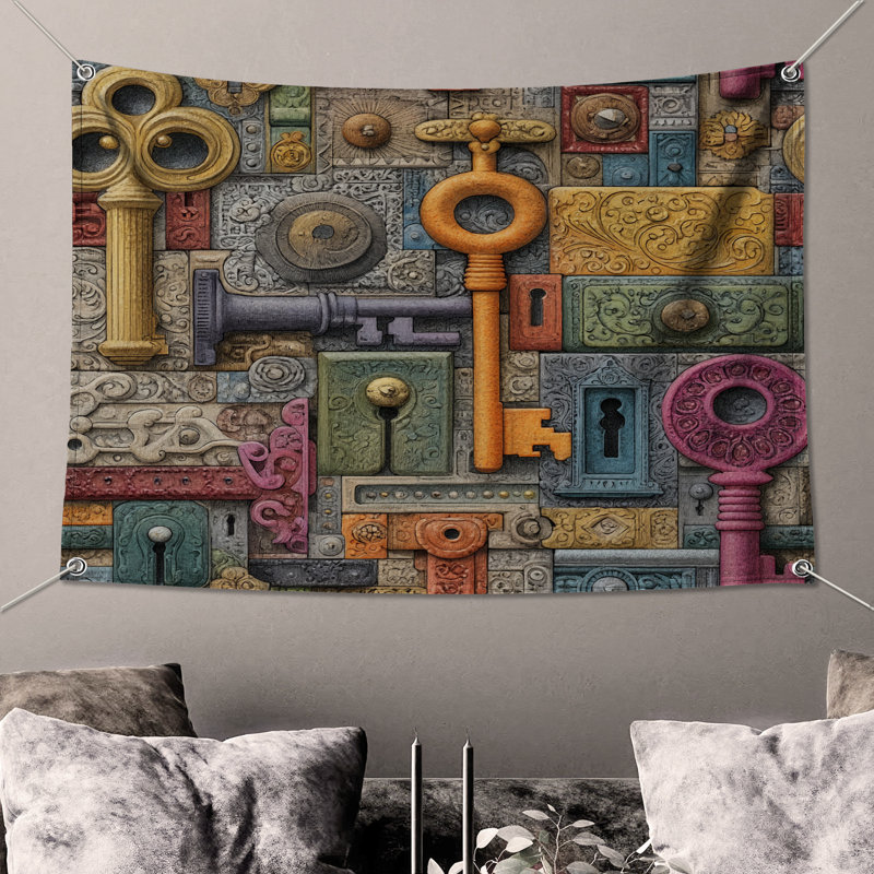 Tapisserie murale Keys - Objets décoratifs muraux, 68in H x80in W with 4 Grommets