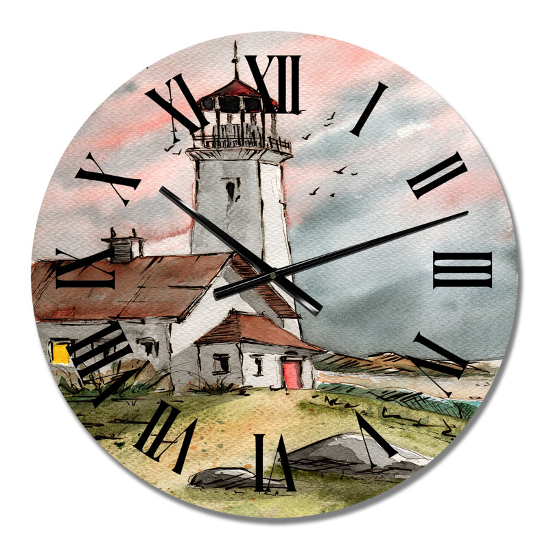 Phare sous un ciel gris rose - Horloge murale, Petit