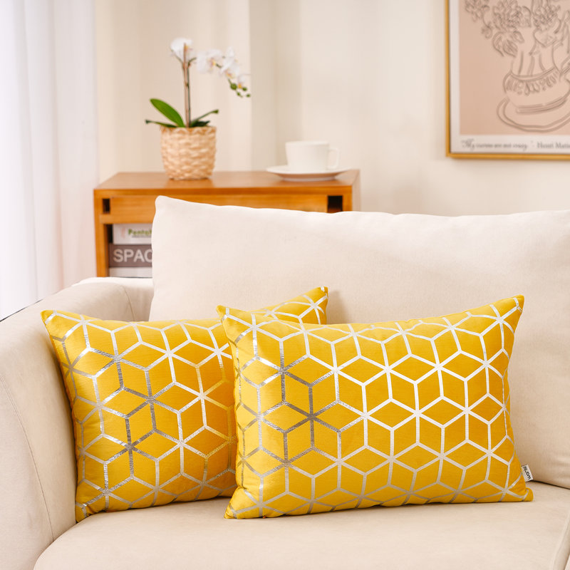 Coussin en velours Gold Geometric Velvet Throw  Pillow Cover, Jaune, Housse de coussin seulement - sans coussin