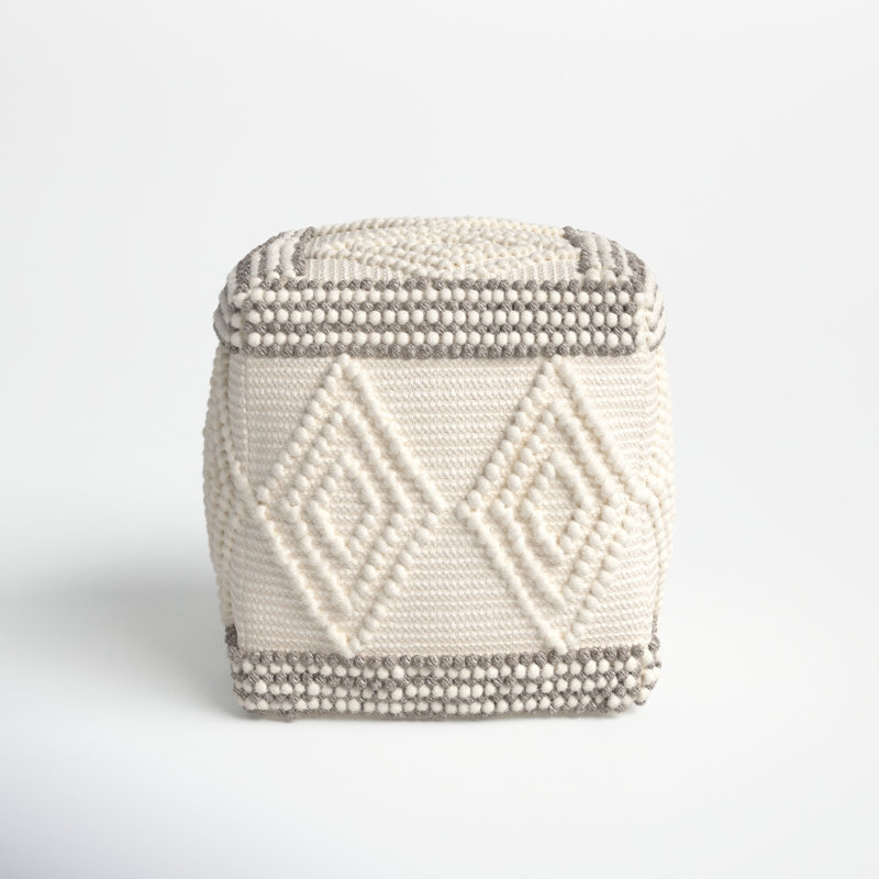 Tribeca Upholstered Pouf, Brown/Beige Cotton Blend