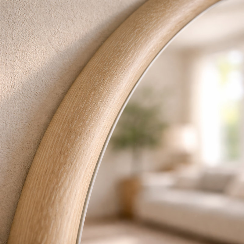 Austen Organic Modern 38" Round Wall Mirror with Light Oak Ceruse Wood Frame