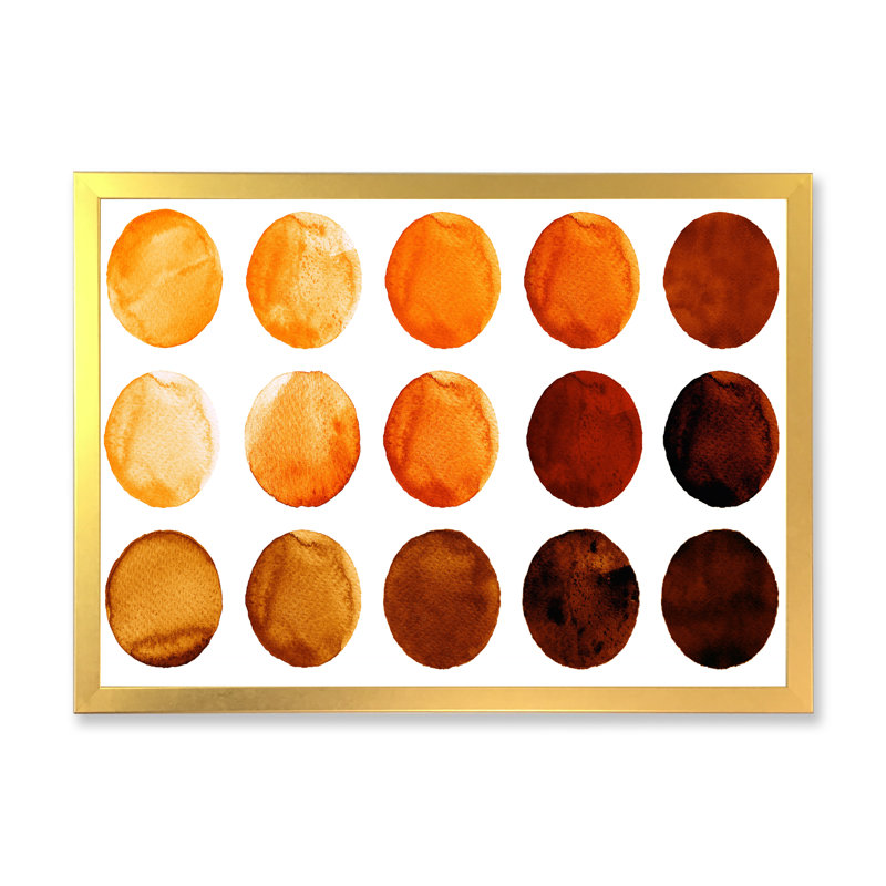 Neuf cercles dans des tons d'orange et de brun II - reproduction sur toile, H 34 po x l 44 po, Cadre photo doré