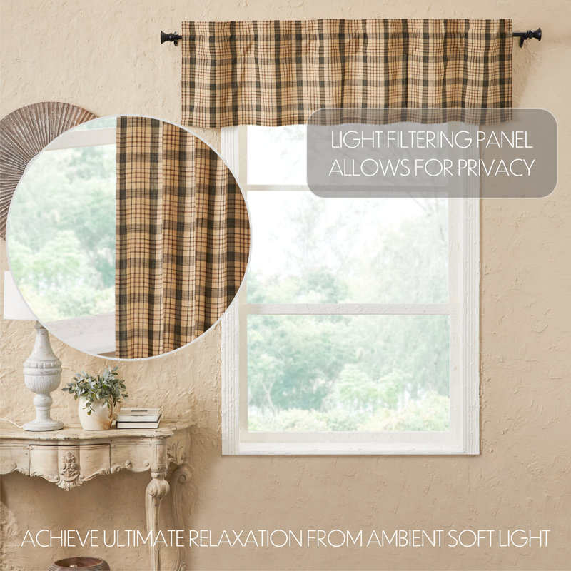 Cider Mill Plaid Cotton Valance in Khaki and Forest Green