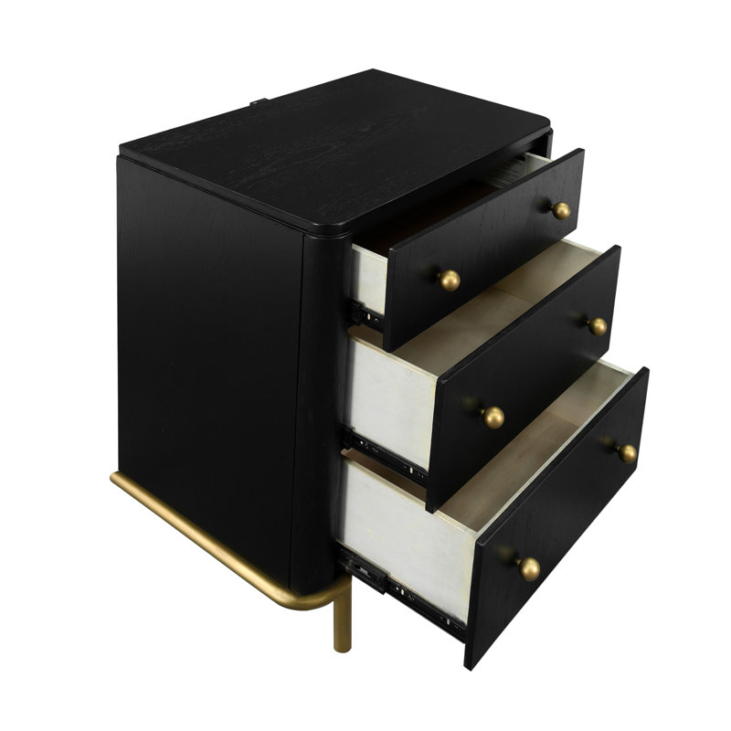 Maxine 3-drawer Nightstand Black, Black