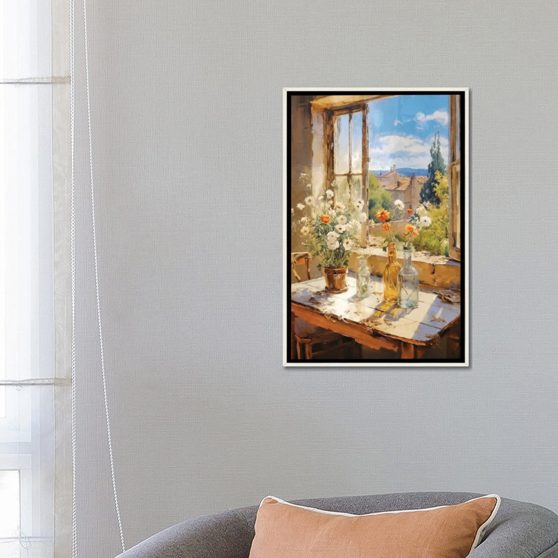 «Summer Window III», reproduction d'art murale encadrée, Blanc patiné, Reproduction encadrée sans passe-partout