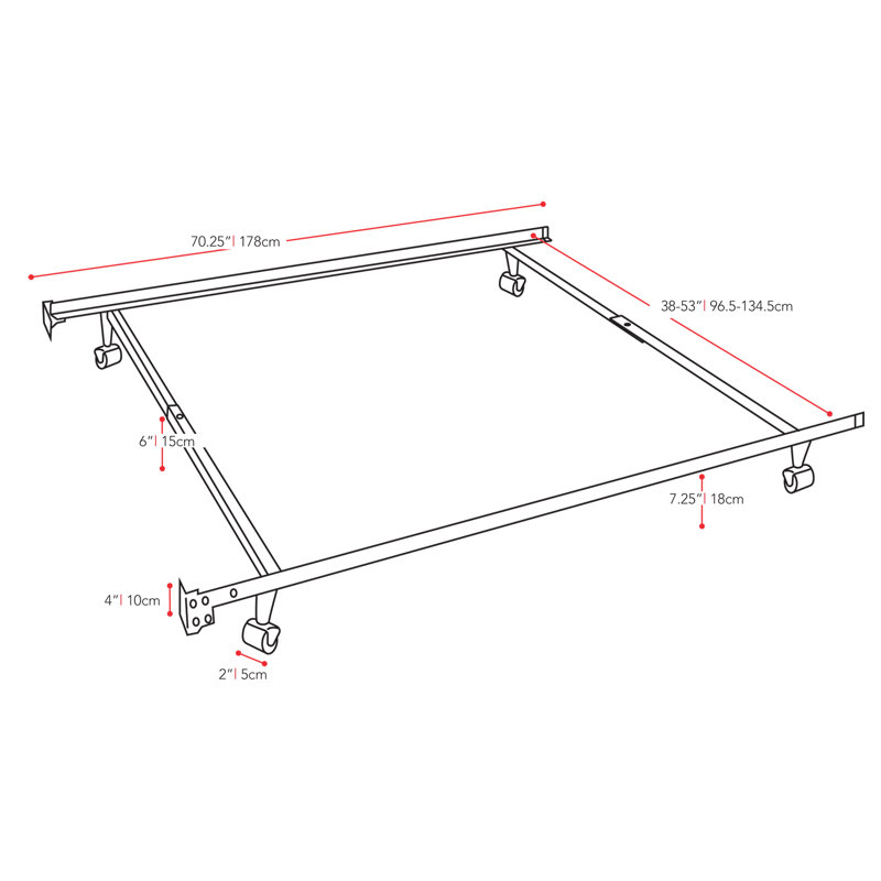 Adjustable Black Metal Twin to Full Bed Frame with Wheels