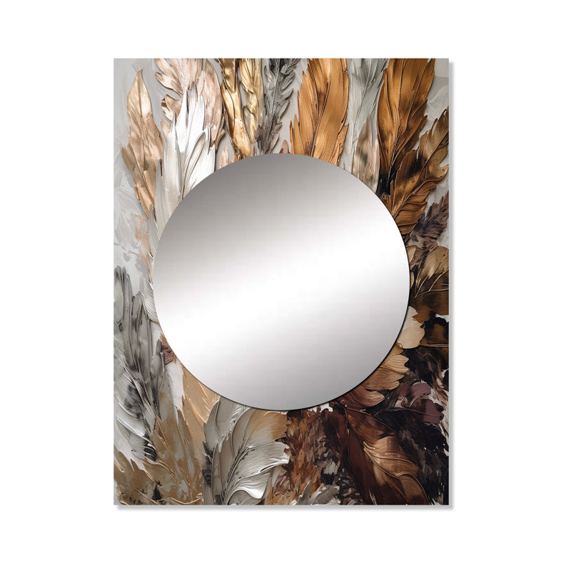 Pliage de plumes dorées Extravaganza IV - miroir mural en plumes Glam, 40 po x 30 po