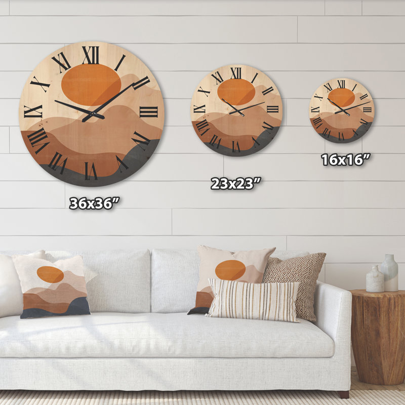 Horloge murale abstraite lune en bois aux tons terreux II, Grand