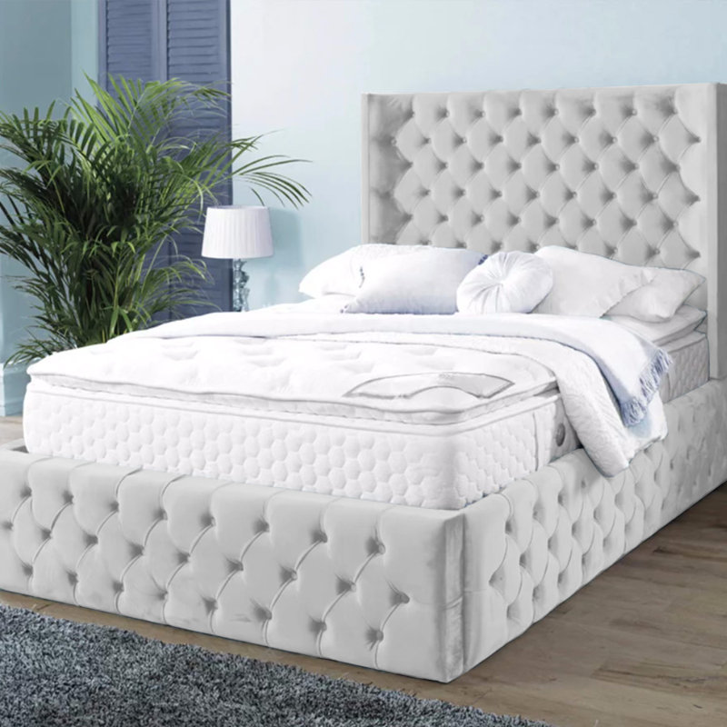 Buckingham Chesterfield Velvet Upholstered Bed Frame - Deep Button, Sprung Slats, Ice, Super King (6')