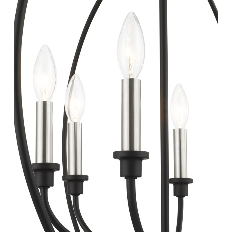 Lustre en forme de globe à 6 lumières de style bougie, Noir