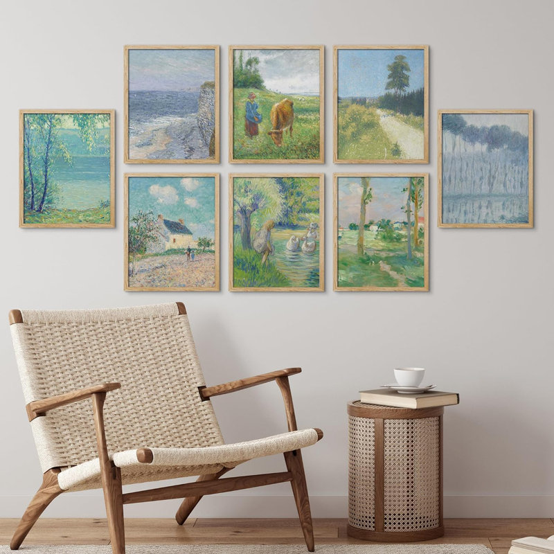 Affiches rétro, paysage de lac, arbres naturels, vache campagne, décor de cadre rustique, 8 pièces, H 10 po x l 8 po x P 1 po