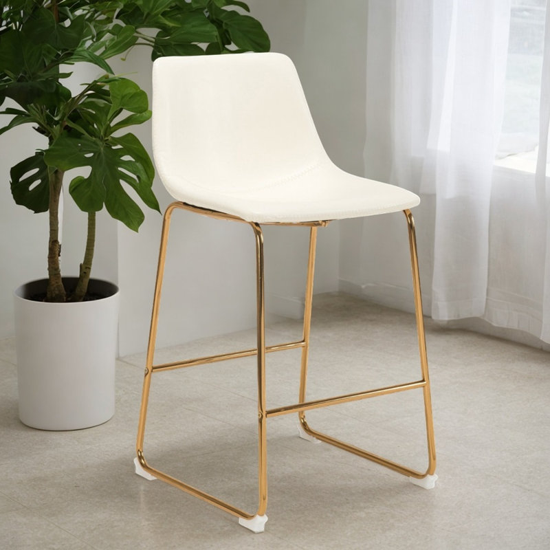 Tabourets de comptoir avec cadre doré, Simili cuir blanc