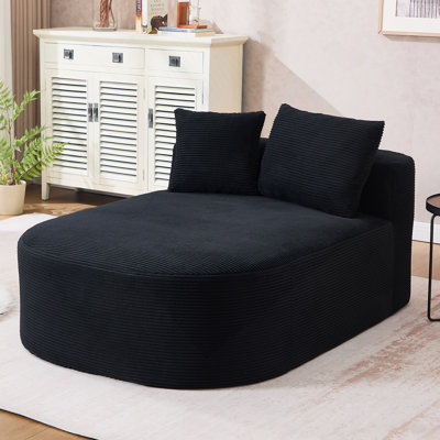 Canapé-lit 67,5 po en méridienne surdimensionnée en velours côtelé de 46 po pour le salon avec siège profond et deux coussins moelleux, noir, sans assemblage requis