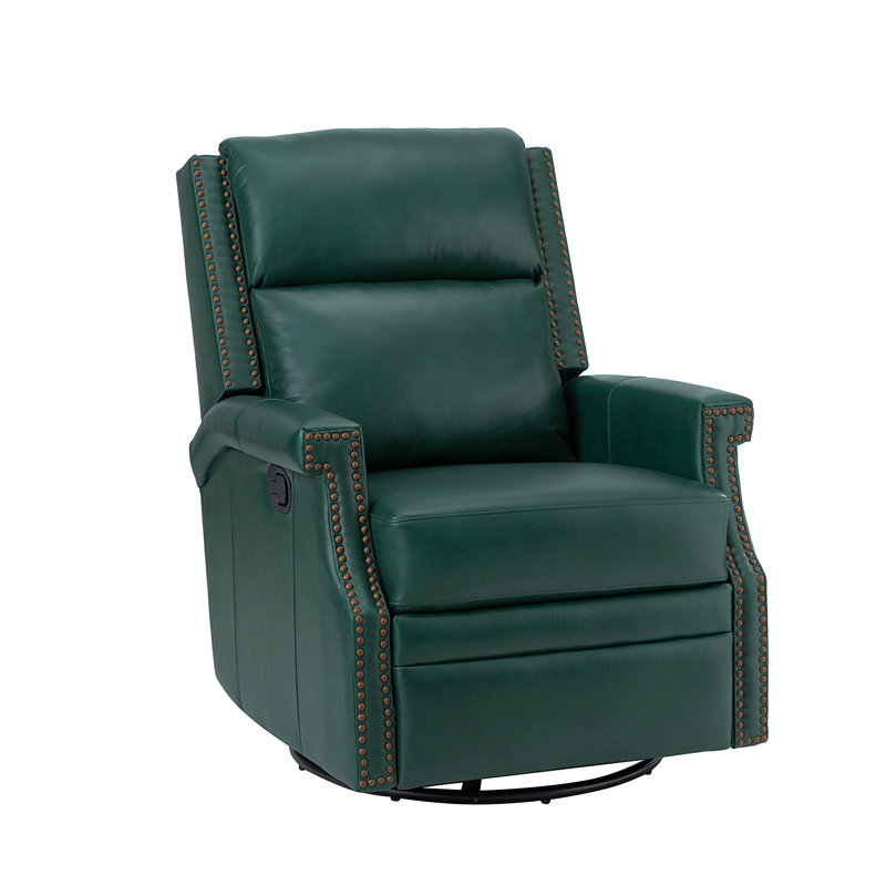 Manning 29.6" Wide Genuine Leather Manual Recliner, Green Genuine Leather