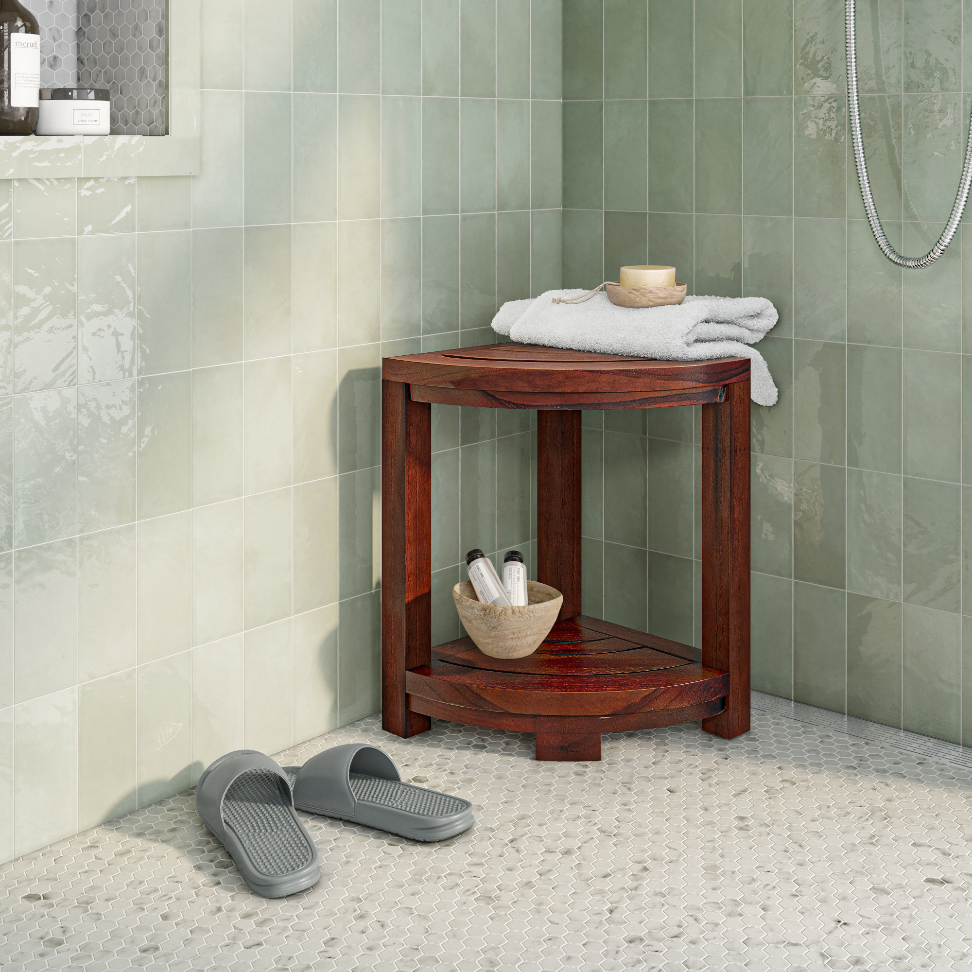 Millwood Pines Wolfforth 12" W 19"H Teak Corner Shower Bench