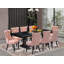 Ensemble de table de salle à manger 9 pièces comprenant une table rectangulaire et 8 chaises de salle à manger en tissu de polyester beige rouge, noir sablé-2115670567
