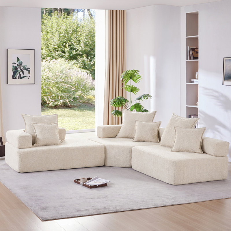 Canapé modulaire surdimensionné Boneless, ensemble de canapé de plancher Boucle de luxe, canapé convertible compressé