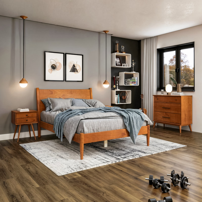 Lit plateforme Ashlie, Castanho, Lit double