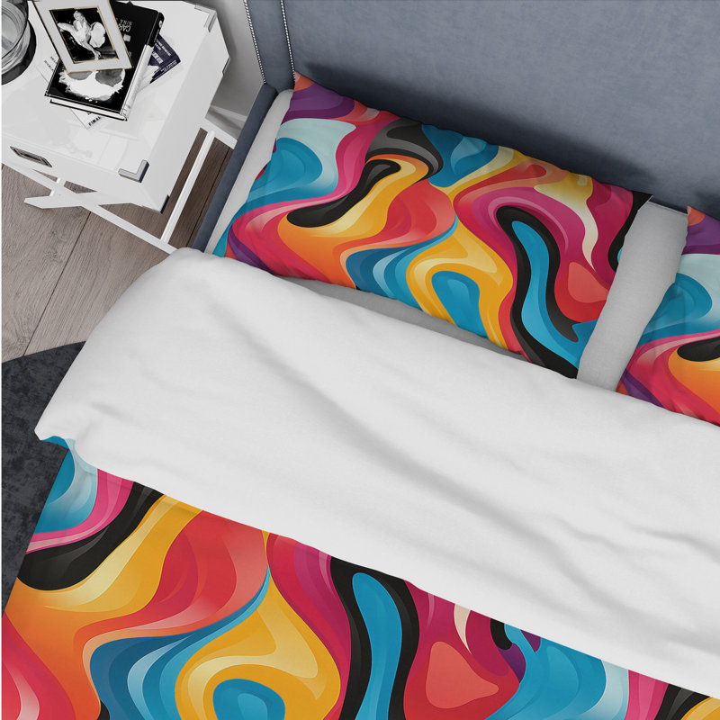 Ensemble de housse de couette multicolore tourbillonnant Harmony Waves, Housse de couette pour grand lit et 2 taies décor