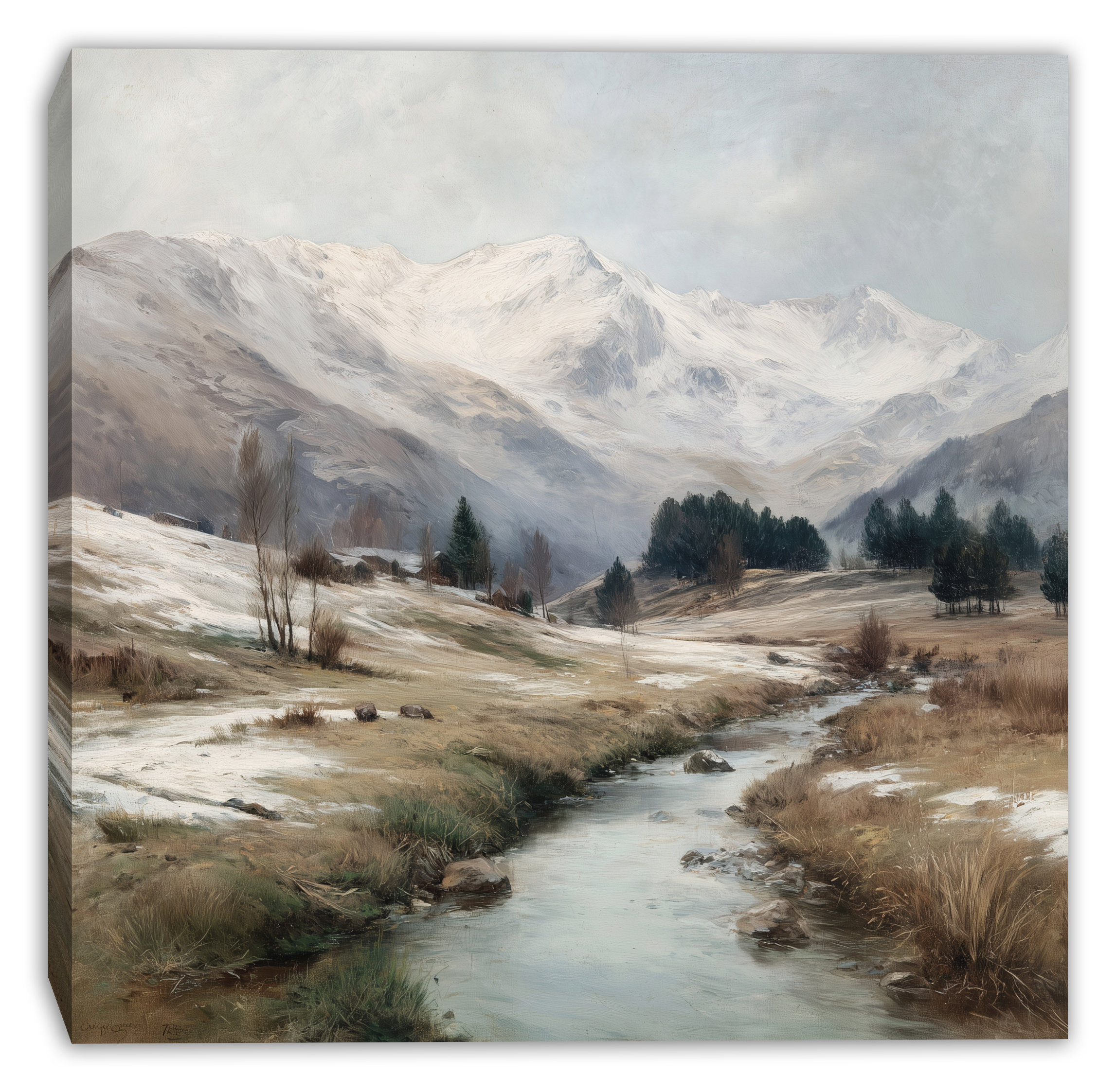 Union Rustic Highland Snow Stream Mountain Wrapped Canvas Wall Art ...