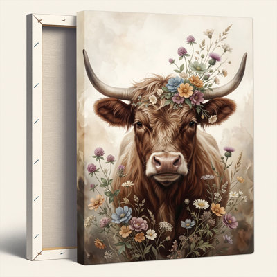 «Gallery Wrap», art mural sur toile pour le salon, la chambre à coucher, le bureau ou le vestibule - décoration murale décorative avec taureau floral