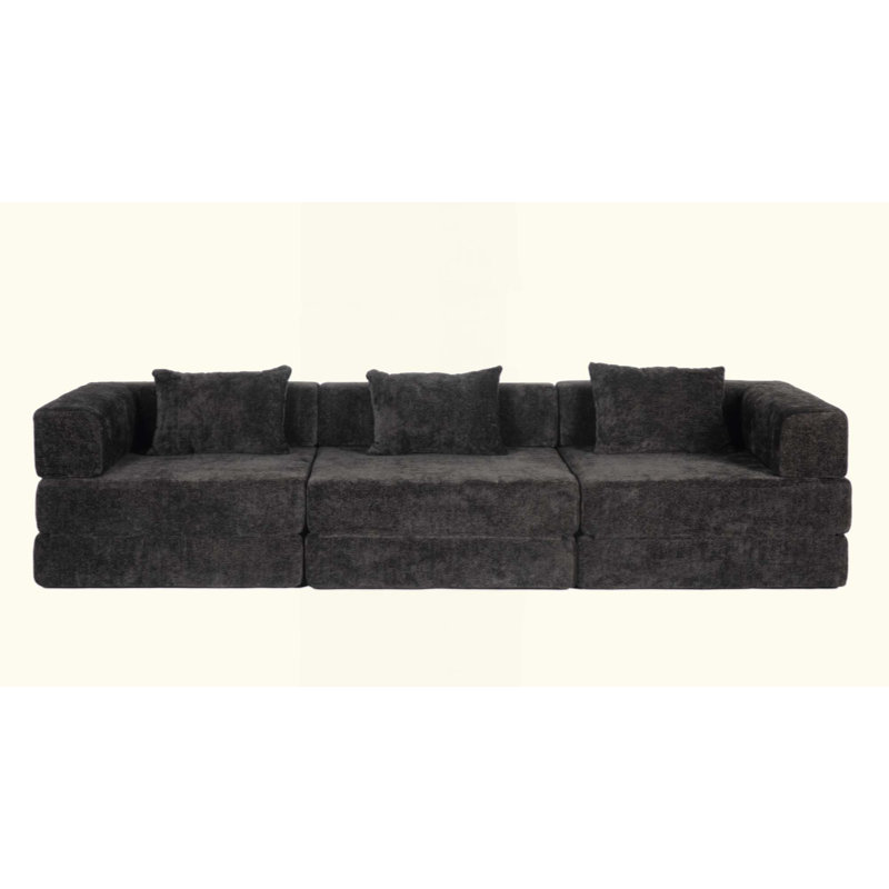 Canapé à compression, canapé-lit convertible au sol avec structure de forme fixe, canapé modulaire désossé, aucun assemblage requis, tissu chenille, pour la chambre du salon