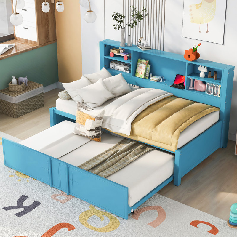 Lit de jour en métal avec couchette, tablettes de rangement et ports USB