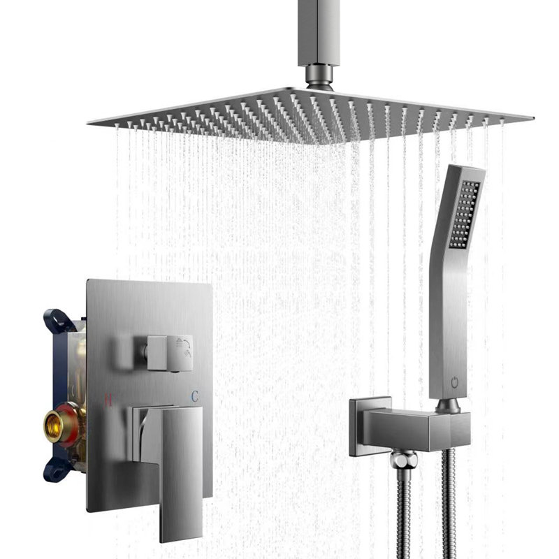 12 In Rainfall Shower System - Ceiling Mount, Rain Shower Heads With Handheld Spray, Thermostatic Shower Faucet Set Complete Shower Trim Kit With Rough-in Valve