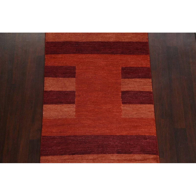 Tapis rouge / rouille en laine noué à la main de conception unique 3 pi 11 po x 5 pi 9 po Gabbeh Kashkoli