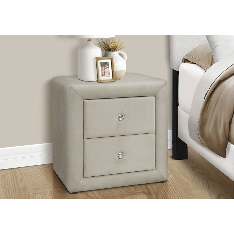 Table de chevet rembourrée en velours gris avec option de rangement pour chambre à coucher - style transitionnel, largeur de 20,5 po x profondeur de 16,5 po, hauteur de 20,56 po, assemblage - revêtement et compartiment transitionnel, sans assemblage