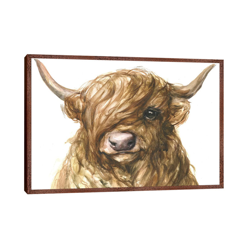 Highland Cow 1 Piece Painting on Canvas, 101.6cm H x 152.4cm W x 3.81cm D, Classic Brown Wood Framed