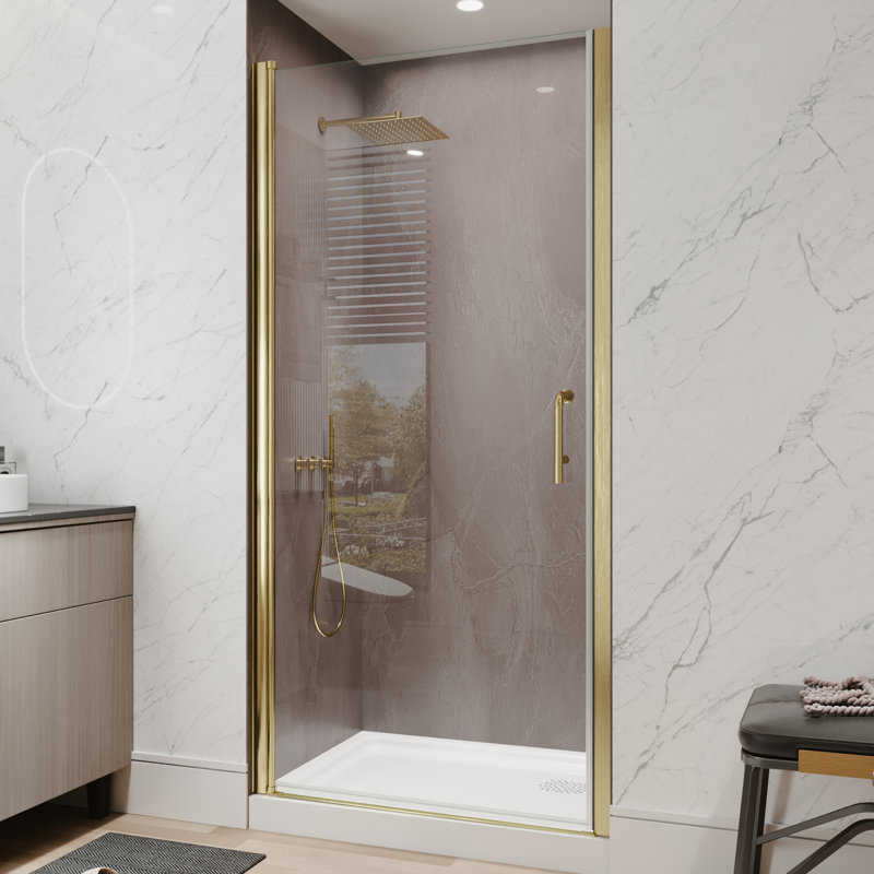 36"-38"W X 72"H Semi-Frameless 180° Rotatable Pivot Shower Door With 1/4 Inches Tempered Glass, Brushed Gold
