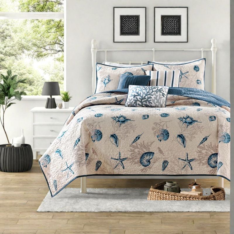 Premium Coastal Microfiber Bedding Sets, Reversible, Twin/xl, Blue