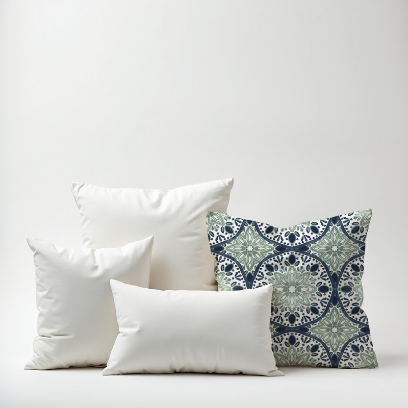 Morrocan Outdoor Reversible Throw Pillow, Sage/Blue