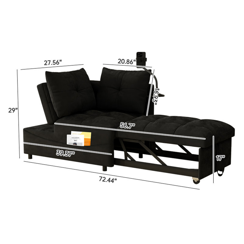 Fauteuil convertible 3 en 1, Velours noir