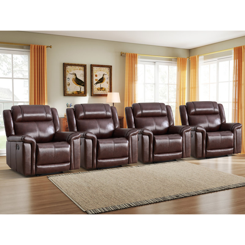  38.98'' Wide Modern Soft Breathable Standard Genuine Leather Manual Recliner Chair(Set of 4)