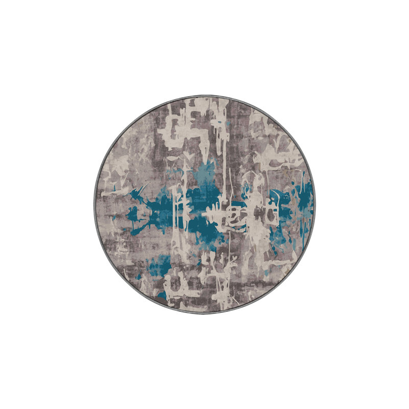 Machine Washable Gray Area Rug, Round 3'